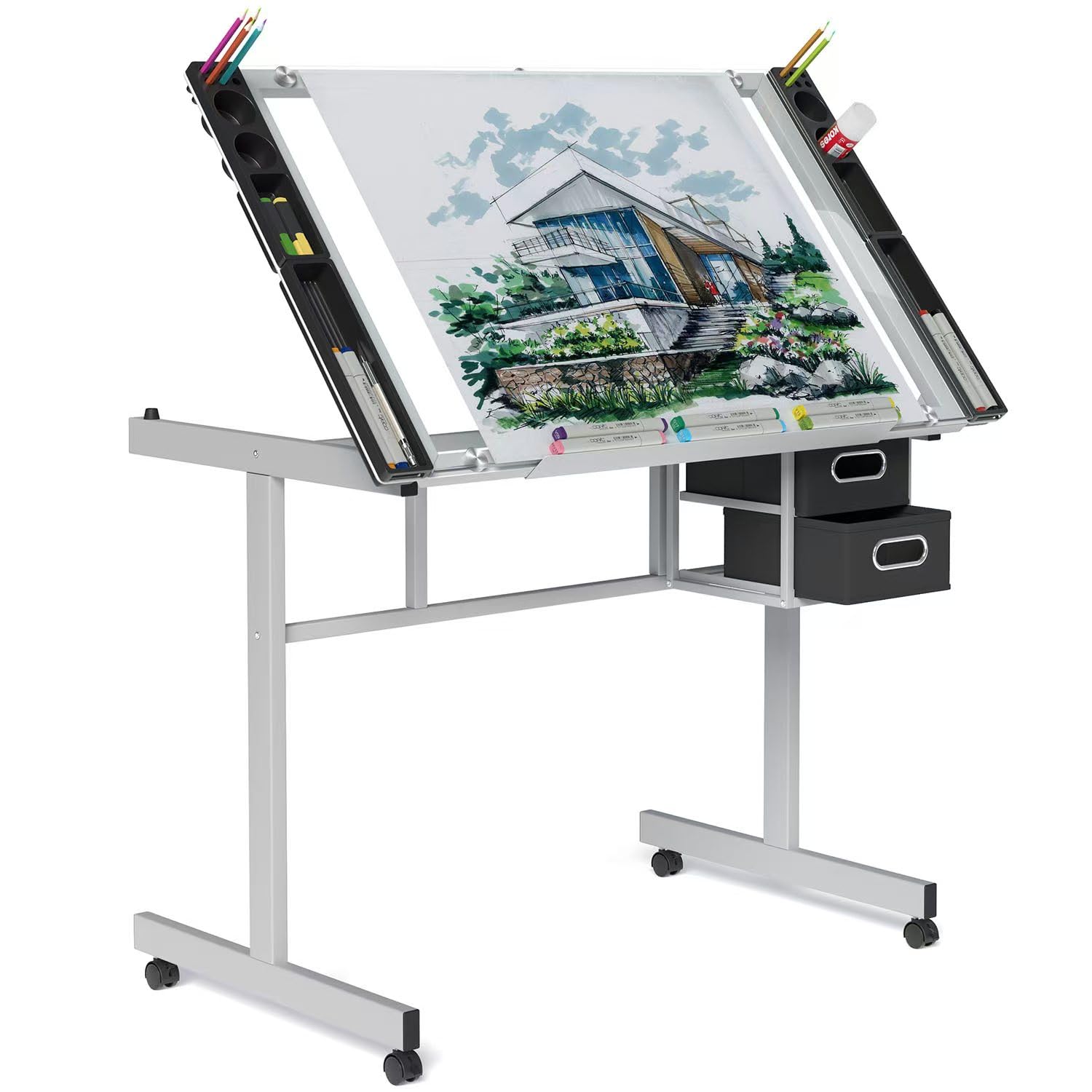 Art Craft Us - Adjustable Drafting Table with Glass Top,