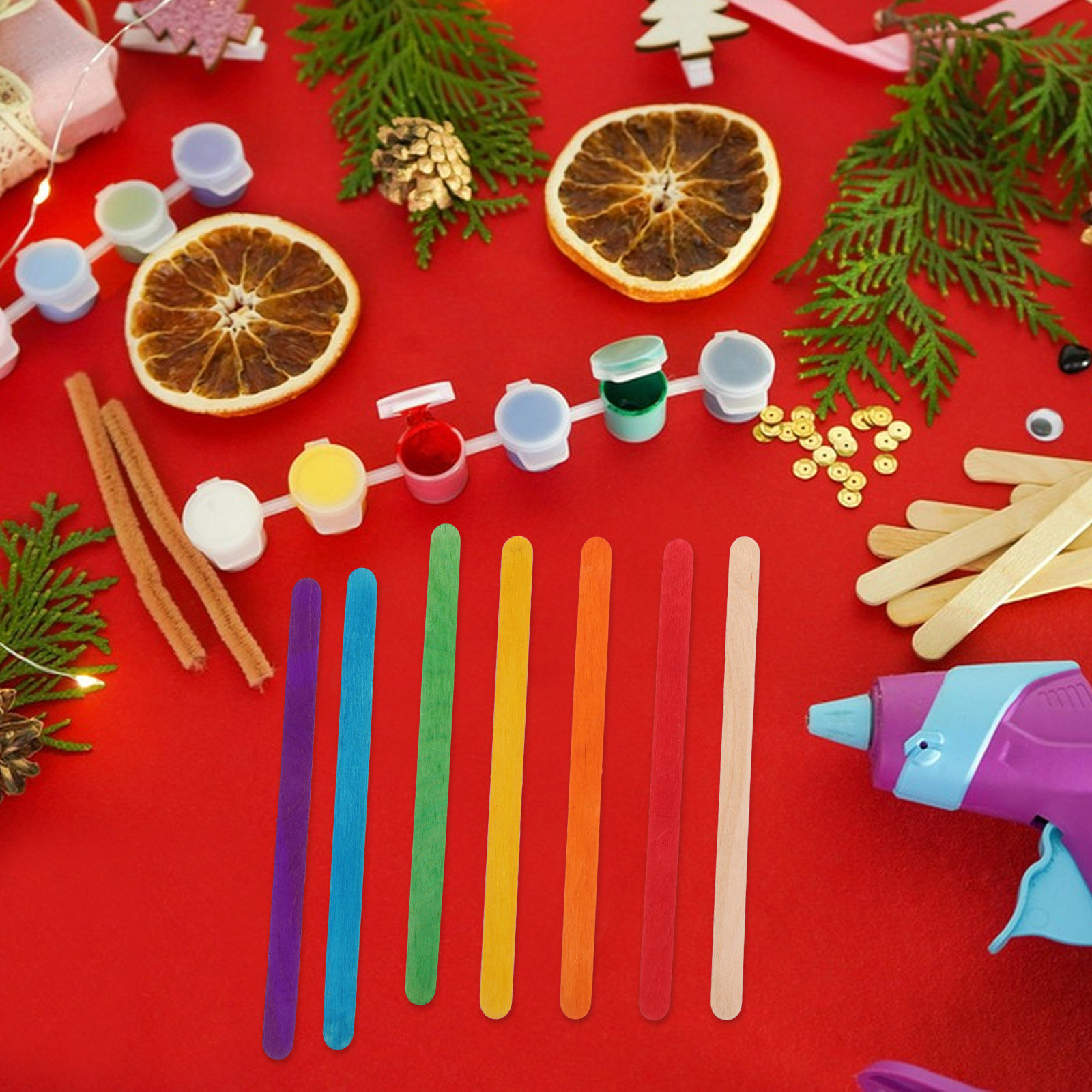 Art Craft Jumbo - 200Pcs Vibrant Colored Wooden Ice Pop