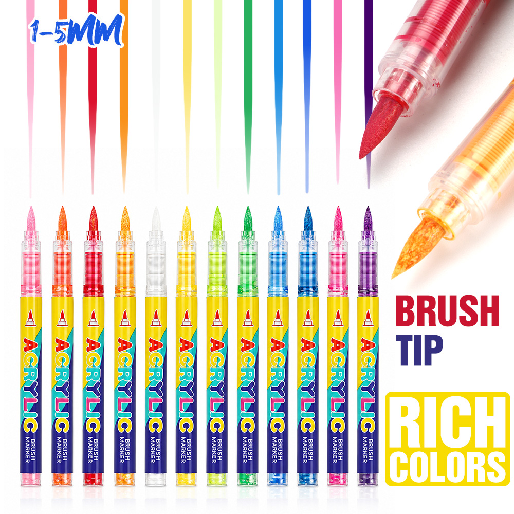 12 Colors Acrylic Brush Marker - Art Craft Stationery review and price